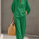 Marielle - Ensemble en lin avec manches chauve-souris et pantalon large