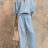 Aline - Ensemble de deux pièces : Chemise de style décontracté et pantalon à jambe large