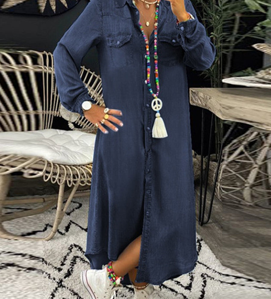 Helena - Robe Chemise en Denim Décontractée Élégante