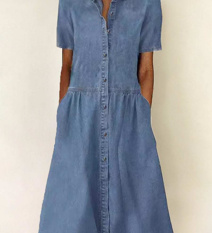 Caroline - Robe en Jean à Manches Courtes