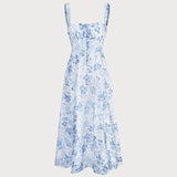 Renée - Robe Midi Fleurie Bleue