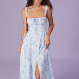 Renée - Robe Midi Fleurie Bleue