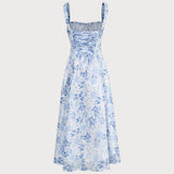 Renée - Robe Midi Fleurie Bleue