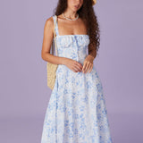 Renée - Robe Midi Fleurie Bleue
