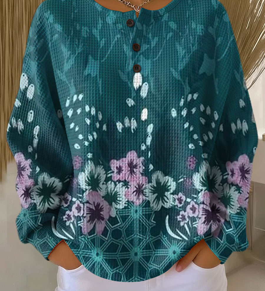 Yolande - Pull turquoise à fleurs
