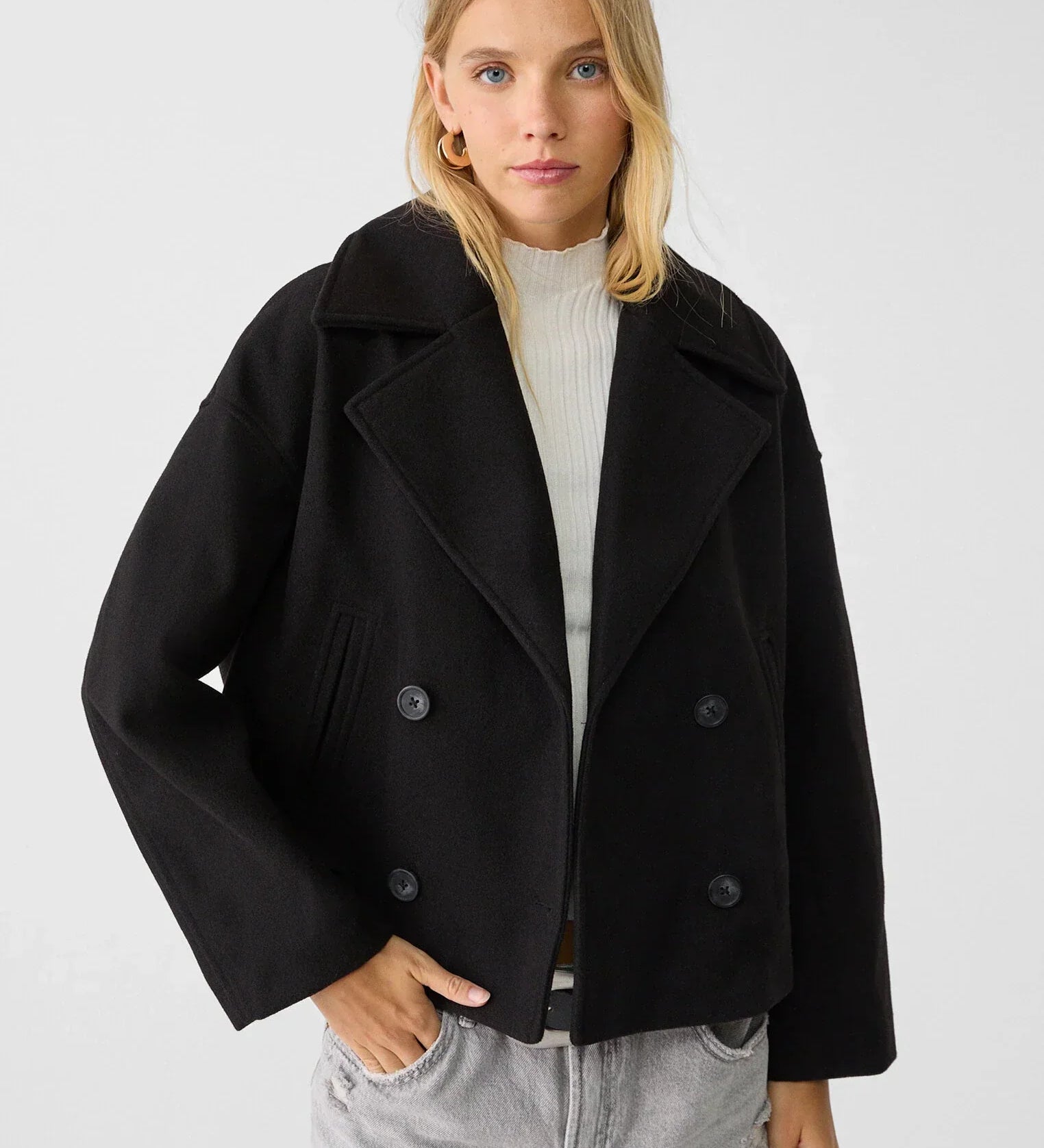 Julie – Veste courte femme à double boutonnage, coupe oversize